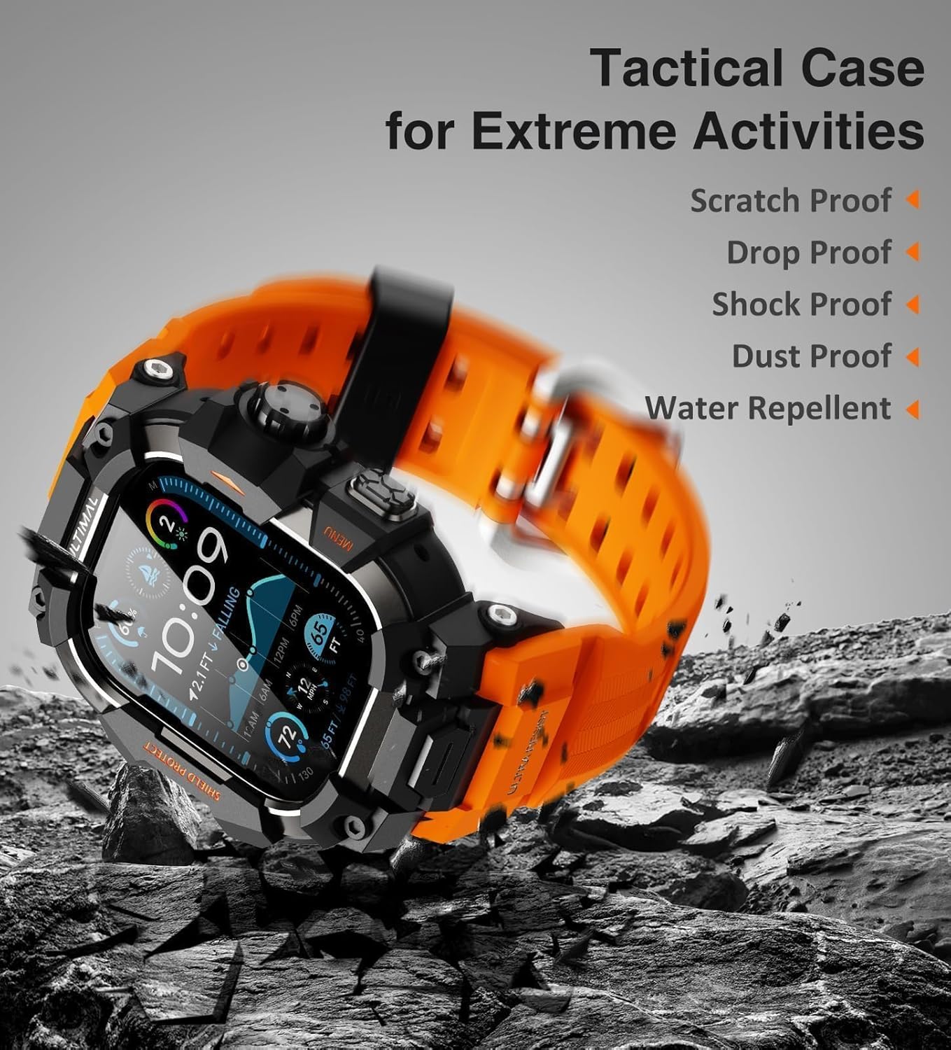 ULTIMAL Rugged Case with Band for Apple Watch 49mm,Compatible with Apple Watch Ultra 3/2/1, Military Grade Shockproof Bumper Cover for iWatch Tactical Band Men (49mm,Orange) - Image 6