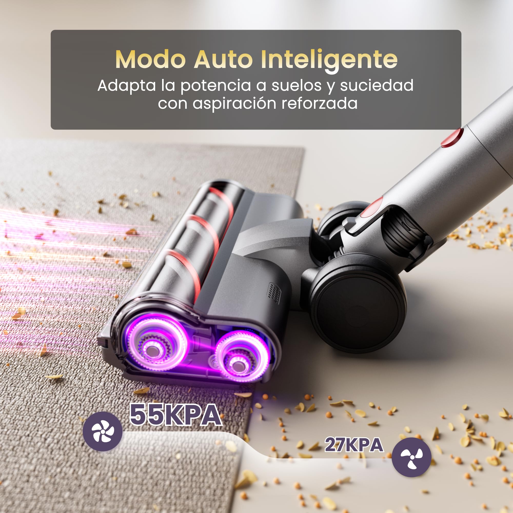 X7 Aspiradora Sin Cable, 55 kPa, 600 W, 80 Min, Base Mural | Aspiradora Escoba Con Modo AUTO, Pantalla LED, Sensor De Polvo Y Cepillo Antienredos Para Suelos, Alfombras Y Mascotas