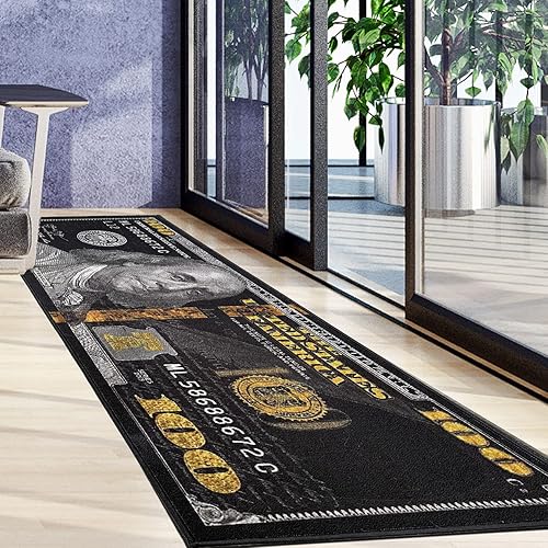 Miniatura 12 de HUAHOO Black Money Rugs - Tapete de 100 dólares para puerta, para sala de estar, dormitorio, interior y exterior (18 x 43 pulgadas)