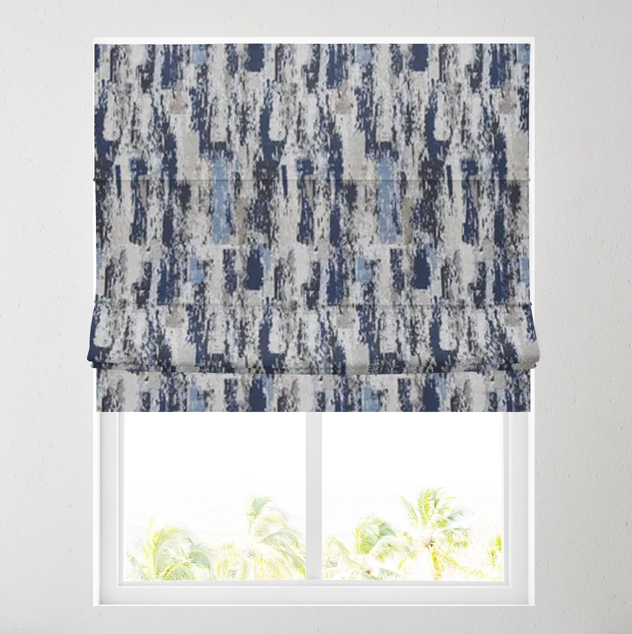 Barnes Blinds And Interiors Abstract Stripe Barnes Blinds - Fully Lined Patterned Roman Blinds For Windows - Durable Fittings Easy Fit - Roman Blind (Abstract Blue 91.5Cm)