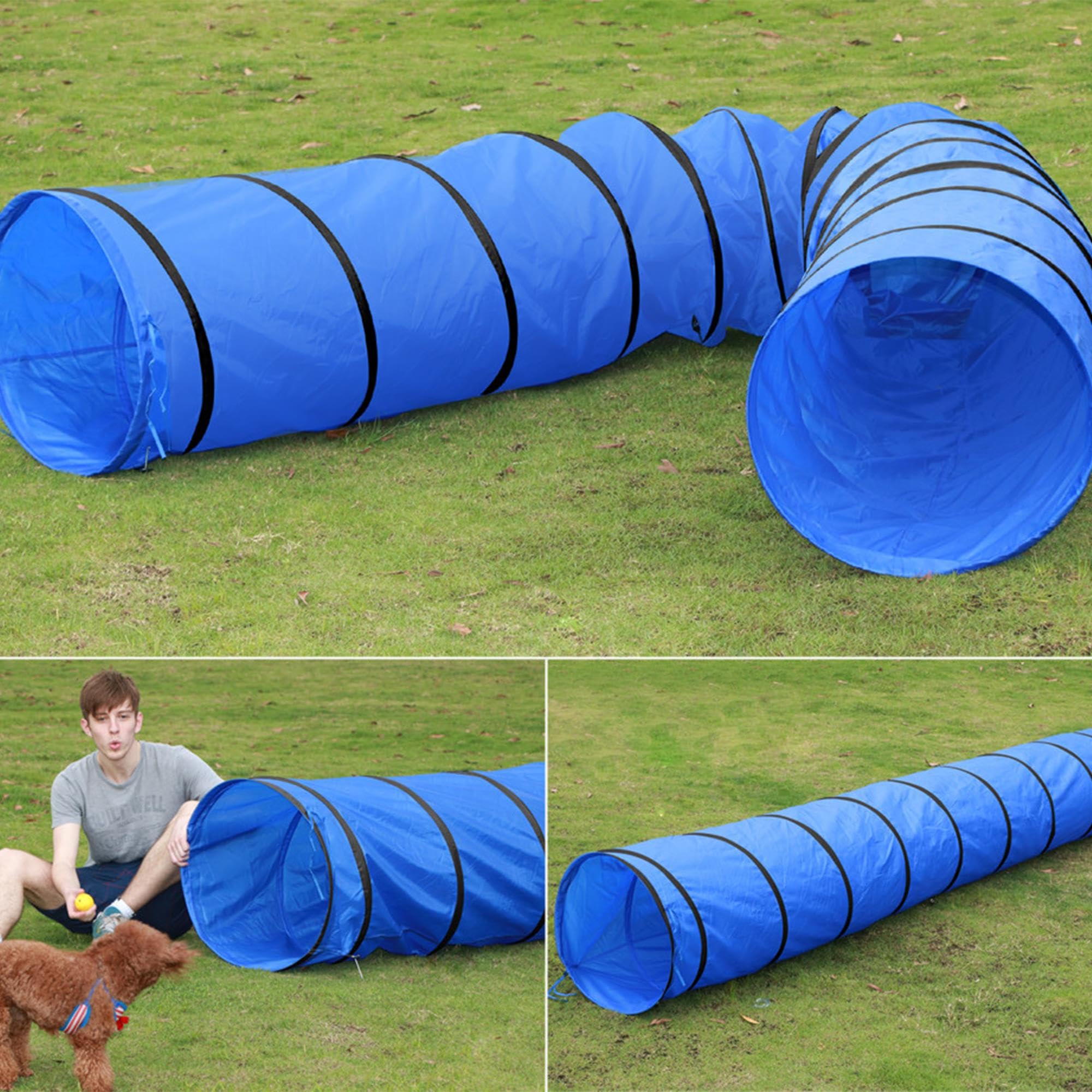 Yaheetech Tunnel per Cani Animali Domestici 546 x 50 cm Pieghevole da Gioco Agility Blu con Borsa da Trasporto Picchetti