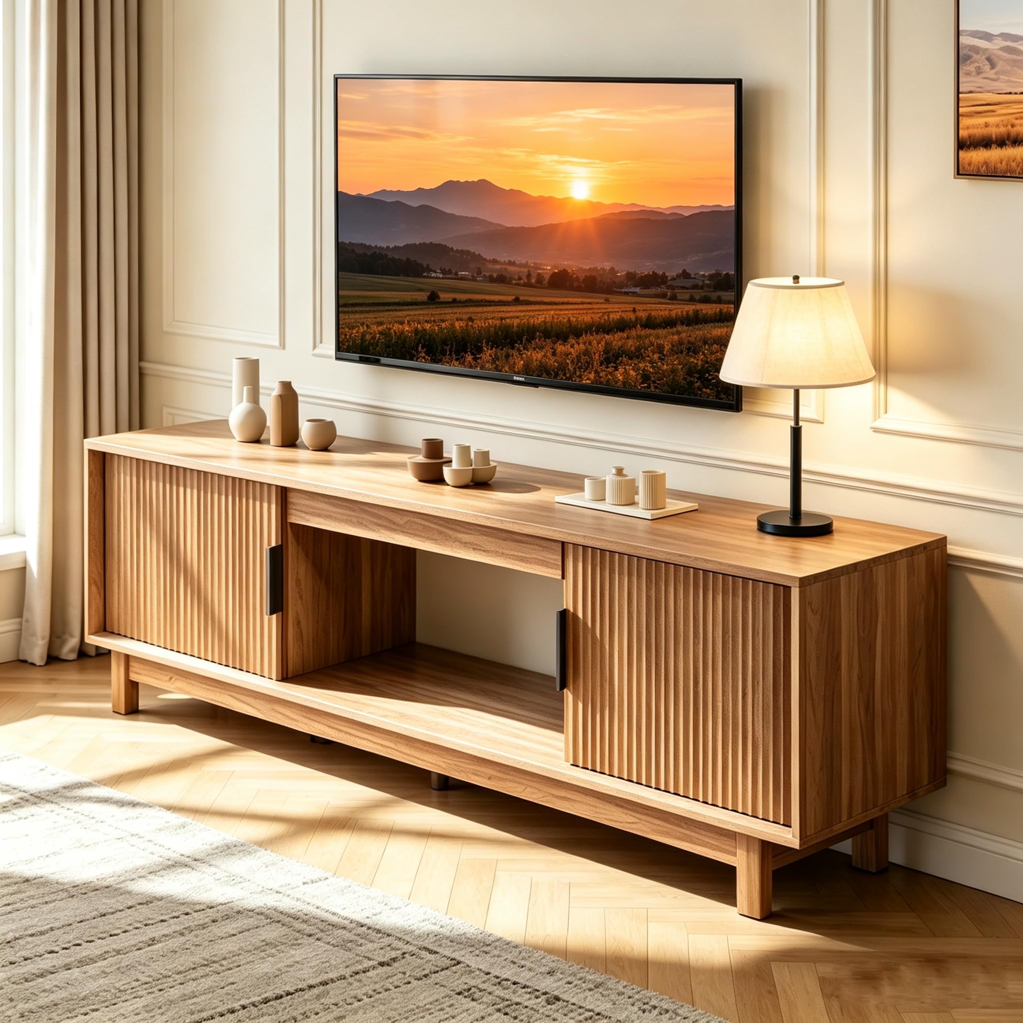 DUMOS 58" Mid Century Modern TV Stand for Living Room, Bedroom, Office