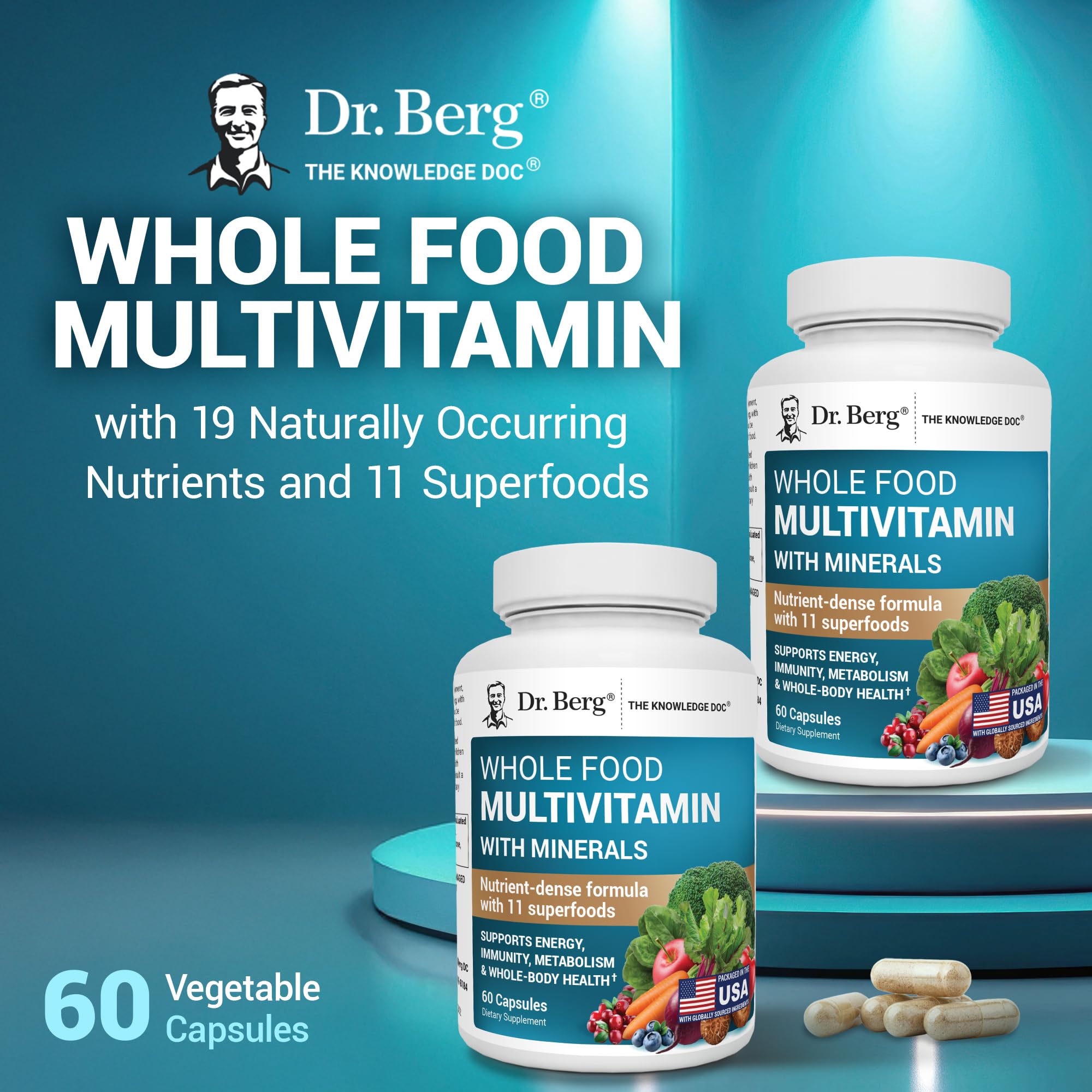 Dr. Berg Whole Food Multivitamin with Minerals - Daily Multivitamin for Men and Women - Includes Premium Whole Food Fruits and Vegetable Blend with Folate, Alpha-lipoic Acid and More - 60 Capsules — Amazon image 4