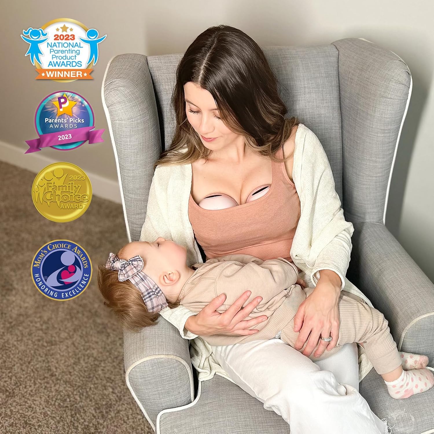 MOMMED Sacaleches Electricos, 24 mm Extractores de Leche Electrico con 3 modos y 12 potencias, Sacaleches Manos Libres de diseño a prueba de fugas, incluye 17/19/21 mm inserciones de brida