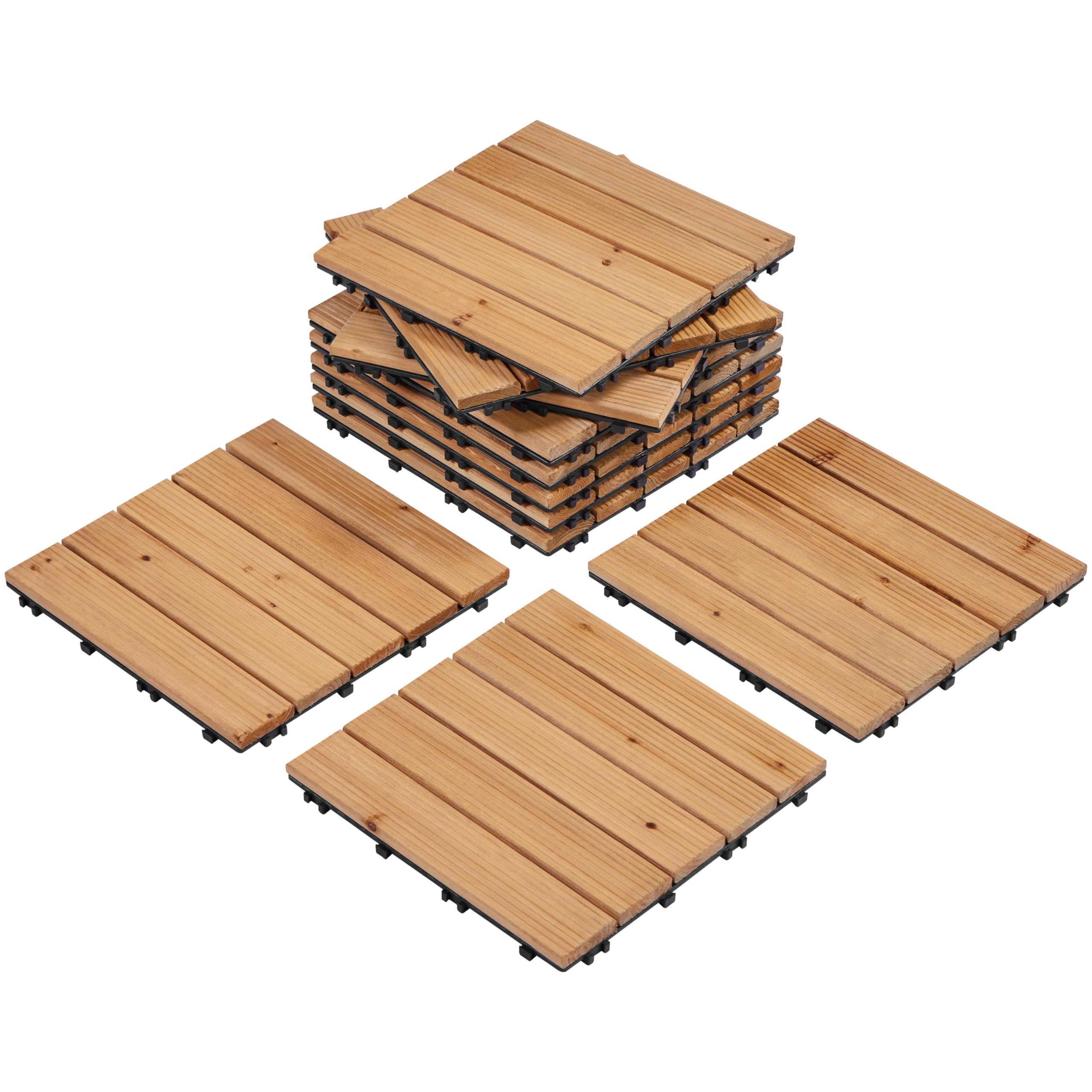 Yaheetech Piastrelle Esterno 30x30 cm 11 Pezzi Legno Pavimento Giardino ad Incastro 1 m² per Balcone Terrazza Patio Tagliabile Marrone