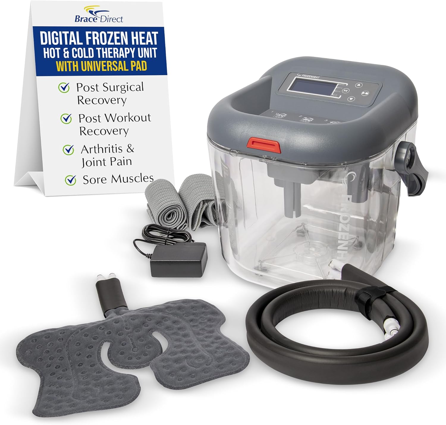 Brace Direct FrozenHeat Therapy Device – Digital Hot & Cold Water Circulation Unit for Sports Injury, Arthritis – Ice Machine for Knee, Hip, Back, Shoulder, Ankle Pain Relief – with Universal Pad