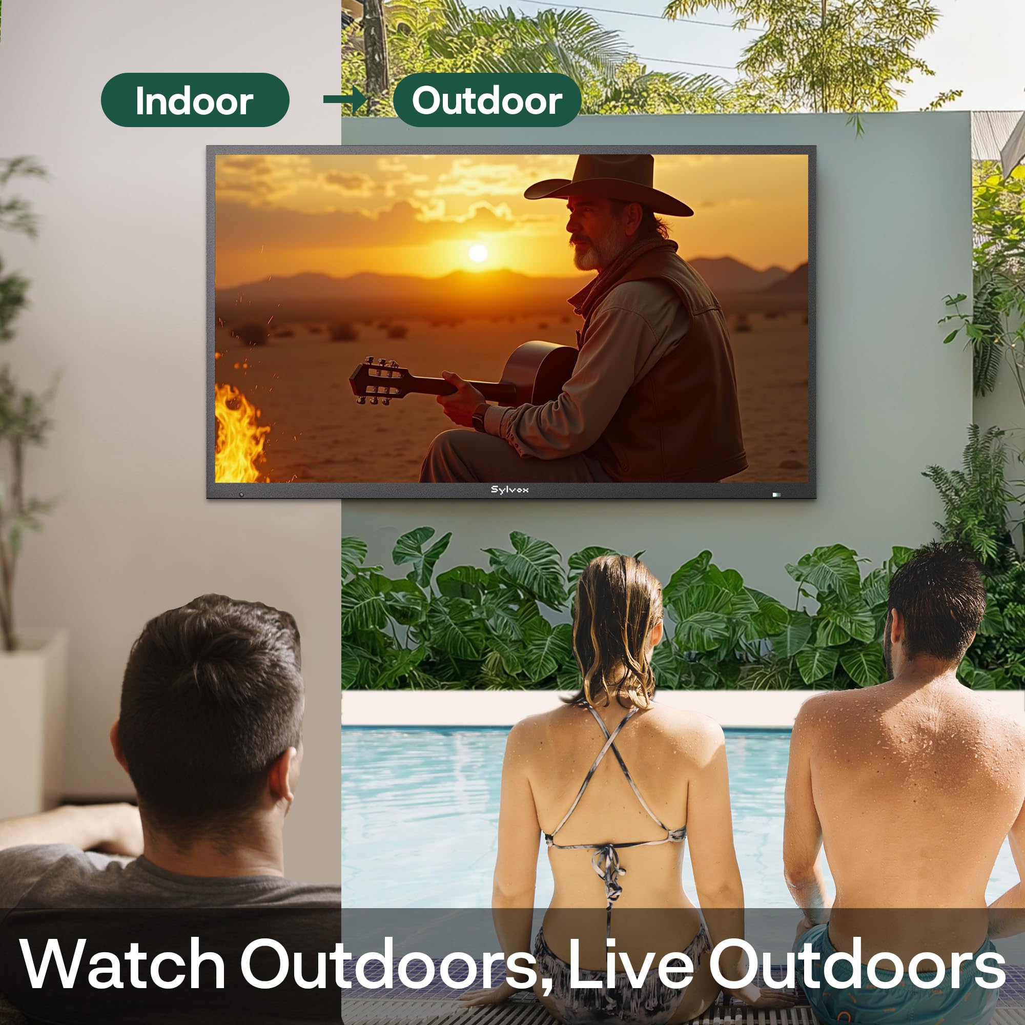 SYLVOX New 75” Outdoor Smart QLED TV, Superior Waterproof Performance, Upgraded Matte Finish for Enhanced Anti-Glare Effect, Full Metal, with Dolby Atoms, 2000nits, Full Sun Pool Pro QLED 2.0+ Series