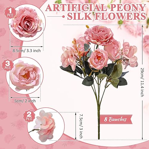 Miniatura 8 de 8 paquetes de flores artificiales de peonía de seda, ramo de peonías de seda, vintage, boda, hogar, mesa, puerta, ramo de rosas reutilizable para