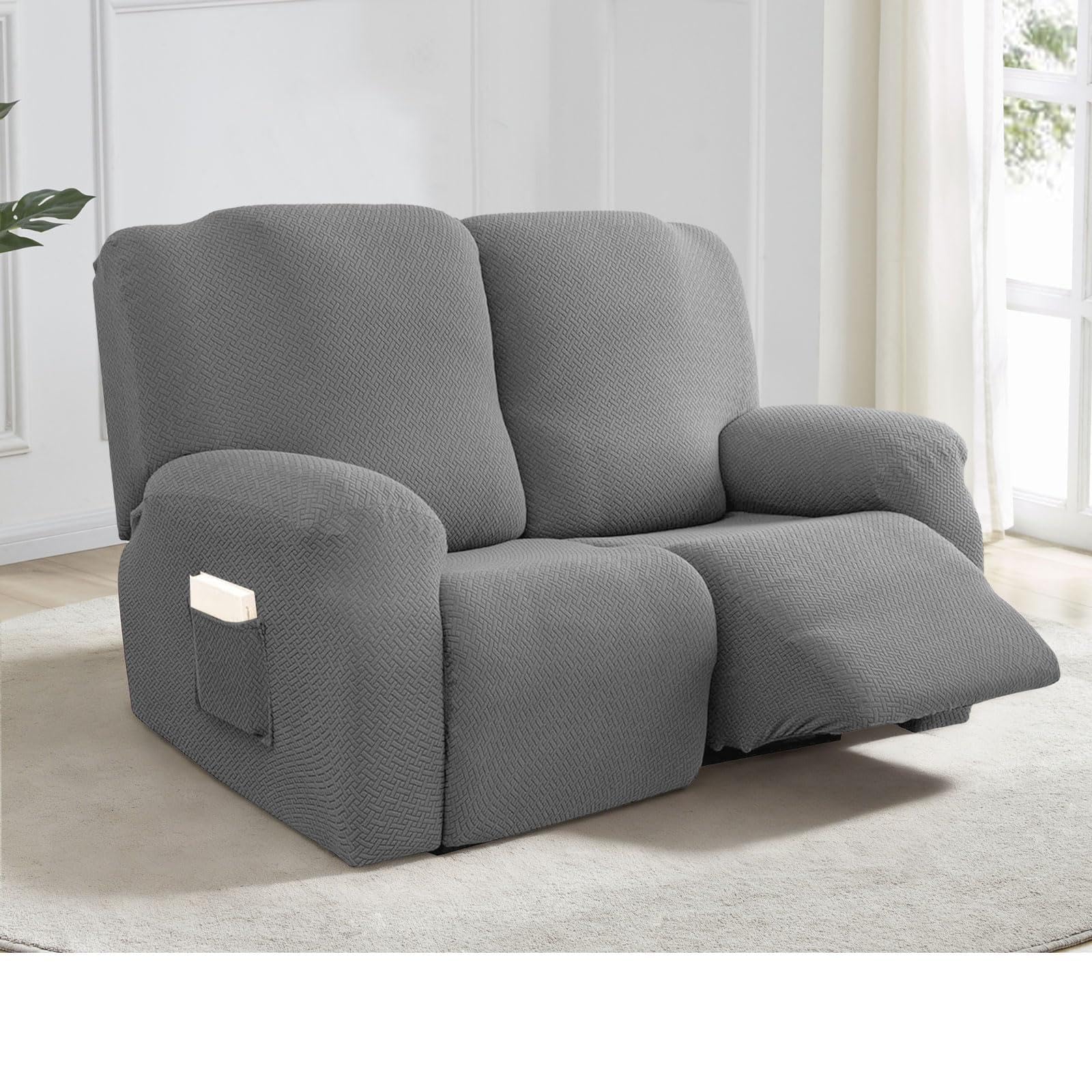 Funda de sillón relax de 6 piezas de terciopelo elástico gris para sofá de televisión