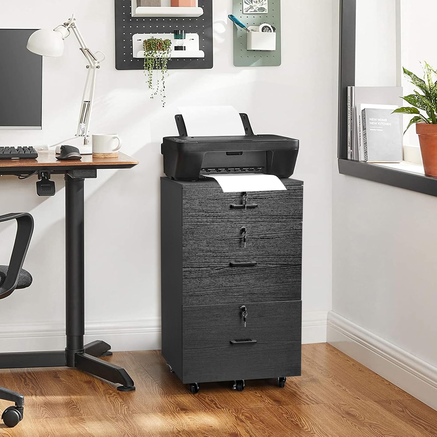 Mobile File Pedestal,File Cabinet with 3 Drawers, Slim Design Under Desk Storage for Files, Folders and Office Supplies, Organizer Cabinet with Lock for Home and Office (Black)