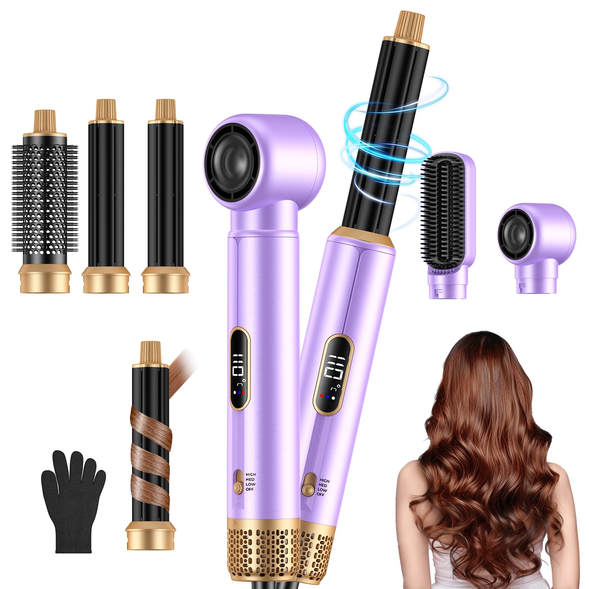 Neue Airstyler 5 in 1 Föhnbürste Set, Ionen Hairstyler mit 30mm Warmluft-Lockenstab | 1000W Haartrockner für Volumen, Trocknen, Glätten & Locken | 3 Temperaturstufen (50°C-105°C) für Alle Haartypen