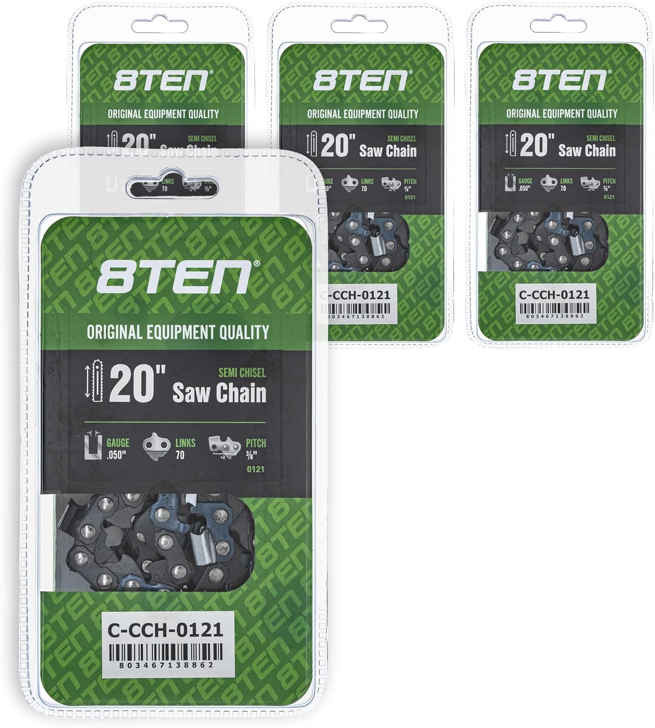 8TEN Semi Chisel Chainsaw Chain 20 Inch .050 3/8 70DL for Echo CS-590 Poulan PP5020AV Jonsered 2063 Makita (2 Pack)