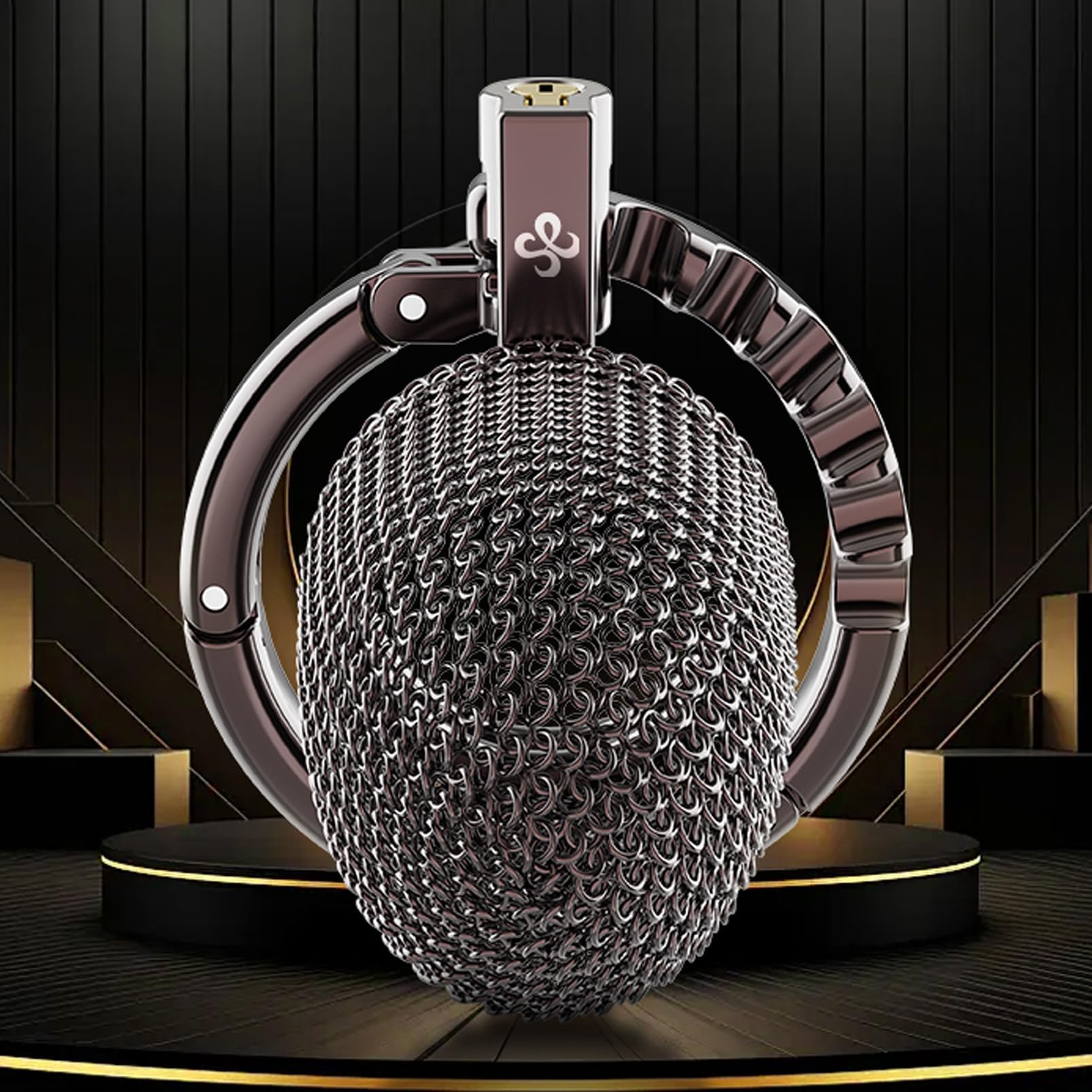 Gabbia del pene in 2 lunghezze Mesh castità gabbia uomini giocattolo del sesso con 7 dimensioni regolabili anello metallo gabbia di castità per gli uomini pene SM Bondage (Black,L)