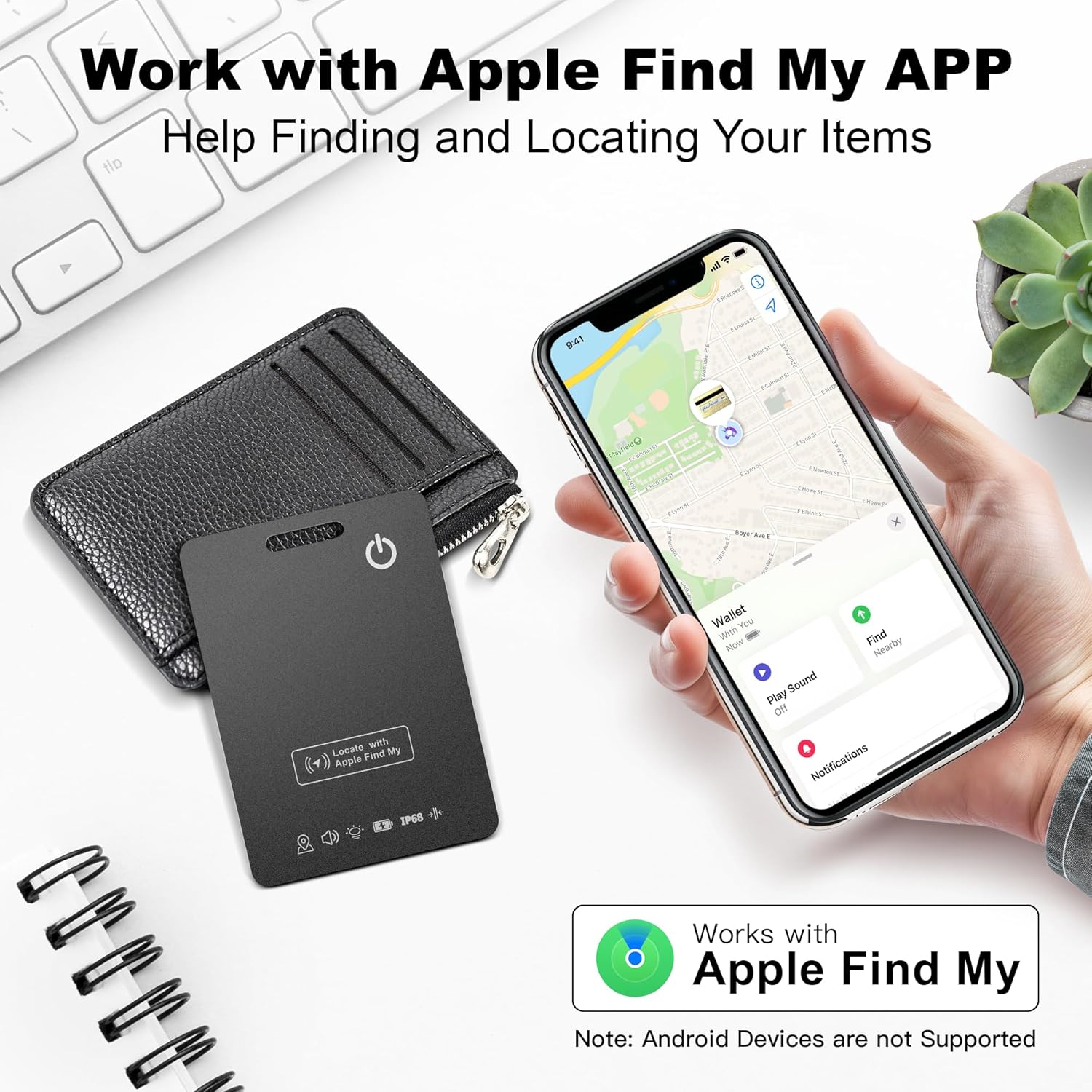 Wallet Tracker Card (iOS Only), Rechargeable Bluetooth Smart Tracking for Apple Find My Compatible Anti Tracker for Men Women Slim Item Locator for Purse Passport Key Luggage Tag (4Pcs/Black A)