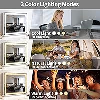 Vista 4 de ROLOVE Espejo de tocador de 23 x 18 pulgadas con luces, 3 modos de color, espejo LED regulable con control táctil, espejo de maquillaje grande