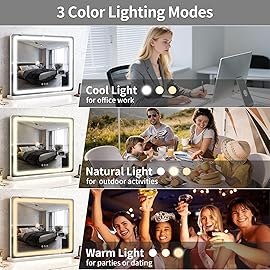 ROLOVE 23x18 Inch Vanity Mirror with Lights, 3-Color Modes, Dimmable LED Mirror with Touch Control - Large Makeup Mirror for Dressing Room (Wall/Tabletop Mount)