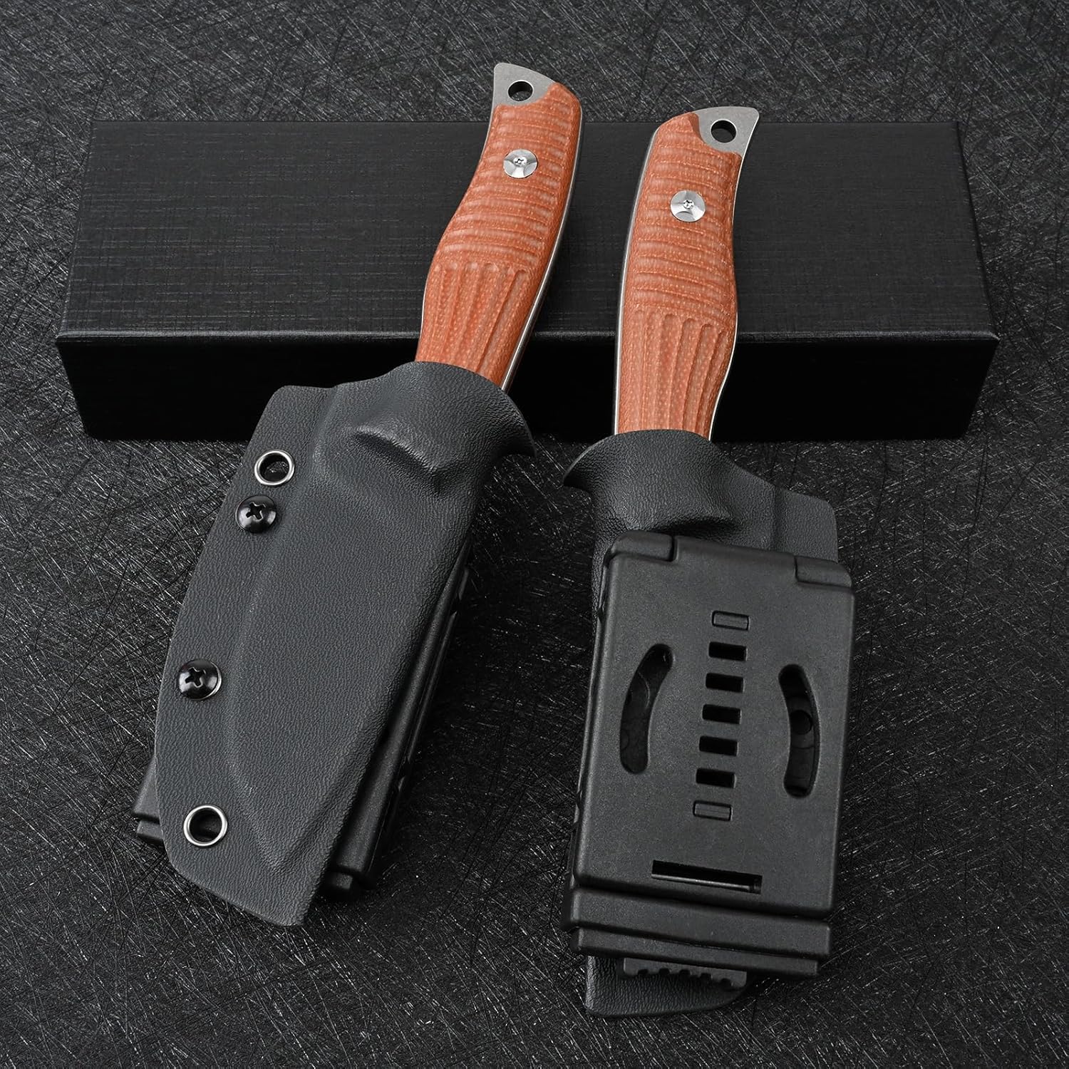 Fixed Blade Tactical Knife DC53 Steel Micarta Handle Kydex Sheath for Camping Hunting EDC (White+Brown)