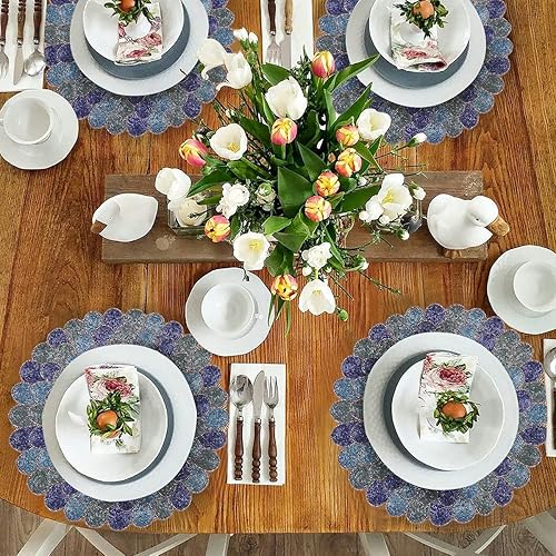 Miniatura 2 de Decozen Manteles Individuales Redondos, Juego de 2 - Platos Base de 15 Pulgadas con Cuentas para Decoraciones del Día de las Madres, Boda, Cocina,