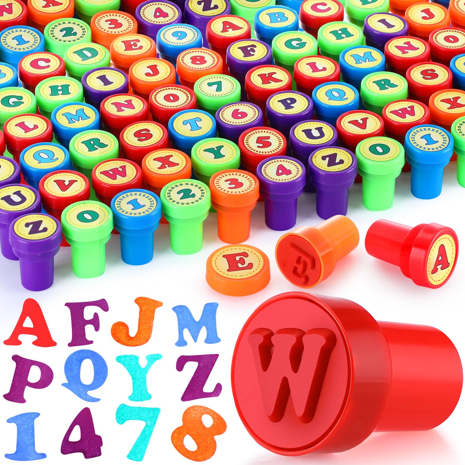 Motiskyy 72 Pcs Number and Alphabet Stamps: Letter Stamps for Boys and Girls - Self Inking ABC for Classroom Rewards, Birthday Party Supplies