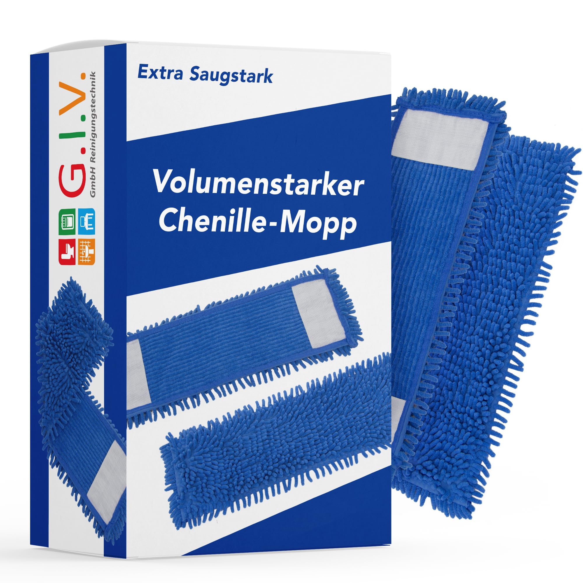 Chenillemopp Basic Wischbezug blau, 50cm - Ersatzbezug für Bodenwischer - Wischmopp Bezug für alle gängigen Klapphalter - Trocken & Nass Reinigung - Bodenreinigung (10x)