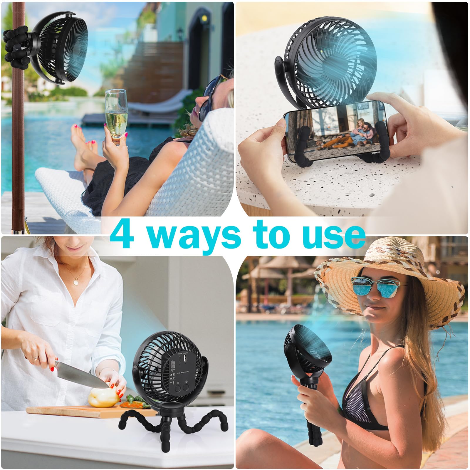 Simpeak Ventilatore USB Ricaricabile Da Campeggio E Scrivania - 10000mAh, 3 Velocità, Telecomando, Nero - Foto 12