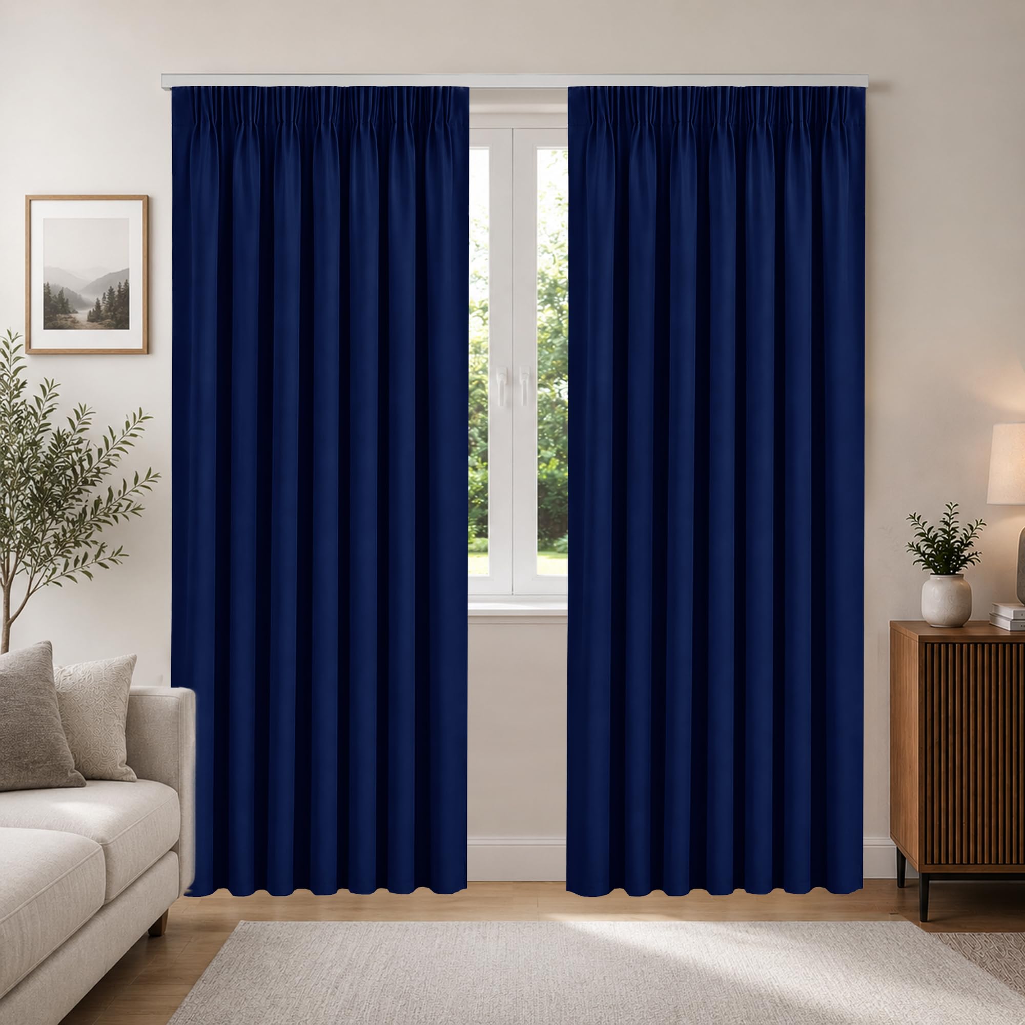 Aspire Homeware Navy Blackout Curtains For Bedroom 90X90 Curtains Privacy Protection Pencil Pleat Curtains Thermal Insulated Energy Saving Curtain 2 Panel With Tiebacks
