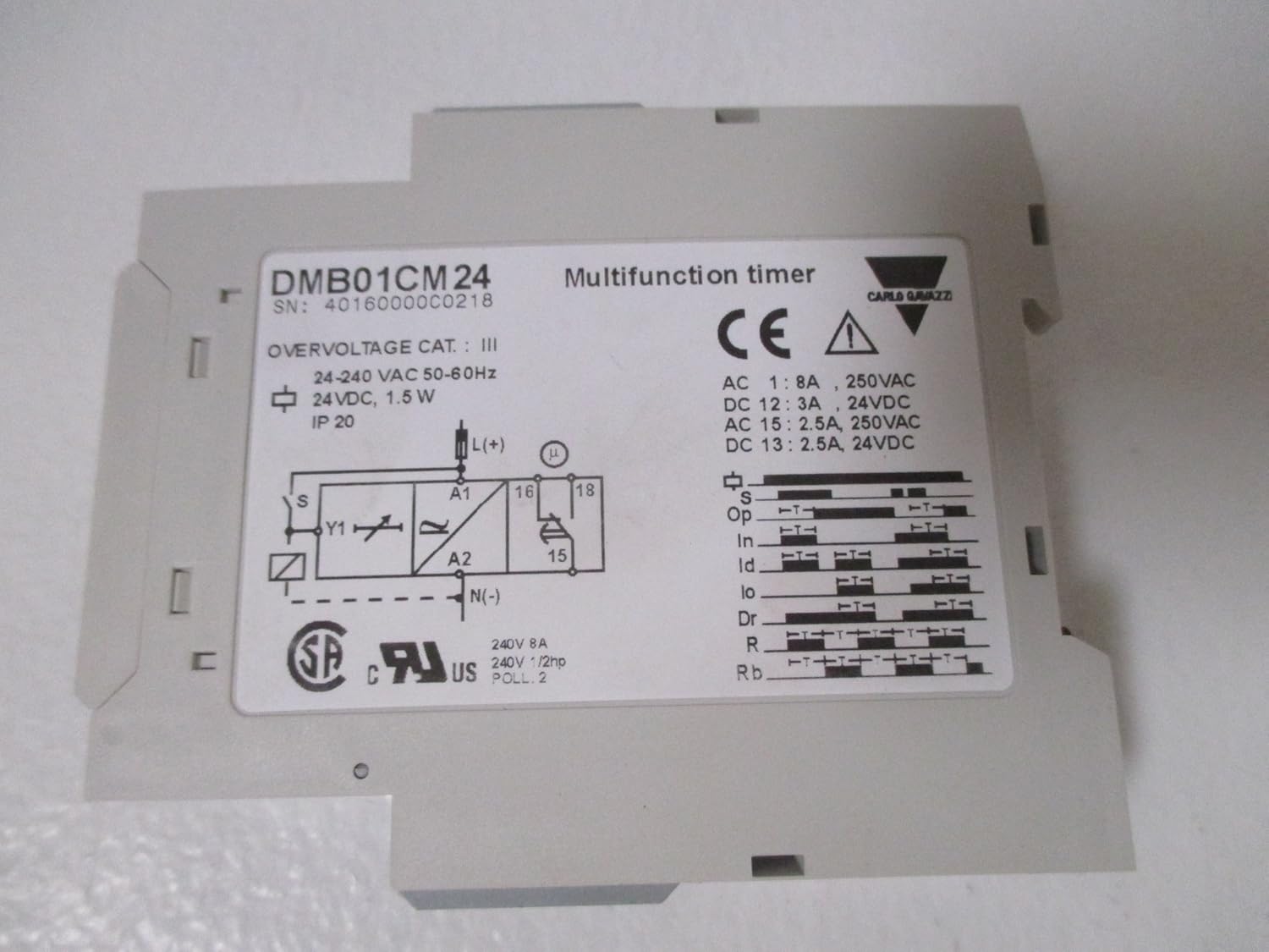 Carlo Gavazzi, Inc. DMB01CM24 Timer, Multi-Function, DIN Rail Mount, 8A, spdt