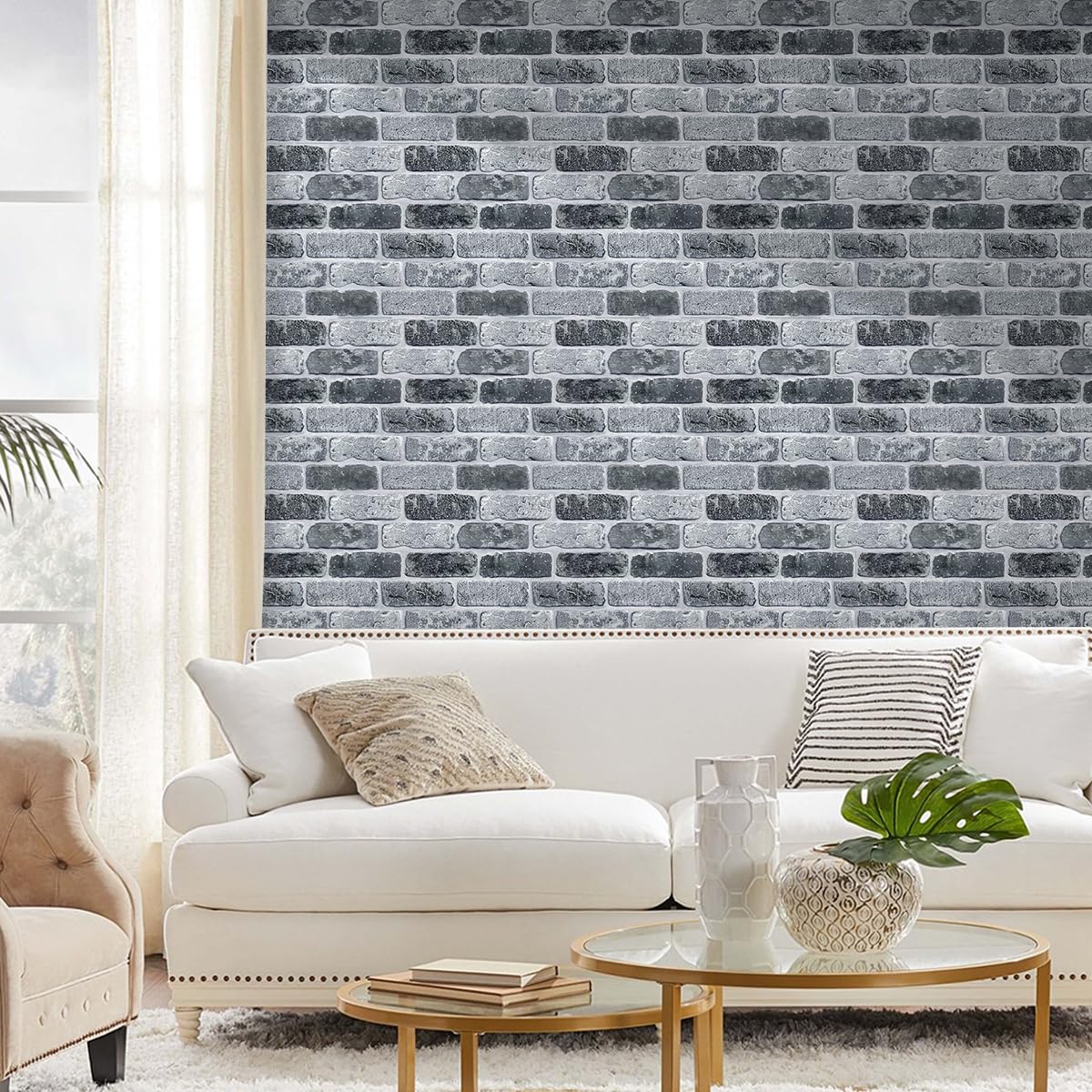 COMSTICKC Paneles de Pared 3D Autoadhesivos Ladrillo, 10 Piezas, 30 x 30 cm, 3D Piedra Ladrillo Papel Pintado Adhesivos, PVC 3D Decorativo Panel de Pared para Salón Oficina Cocina,Impermeables