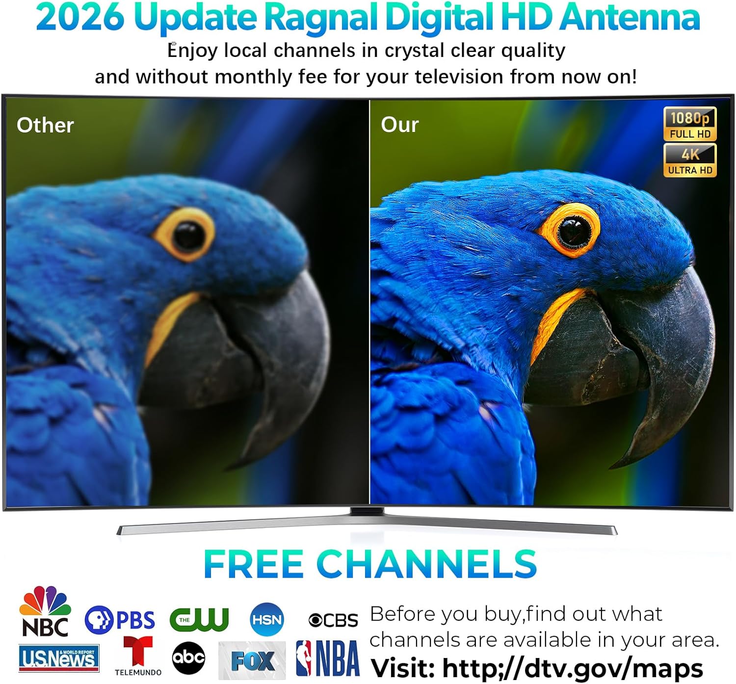2026 Upgraded Indoor TV Antenna for Smart TVs, 3600+ Miles Range Digital Antenna for Local Channels, 4K 8K 1080p HD Antenna with Signal Booster & 18FT Coaxial Cable