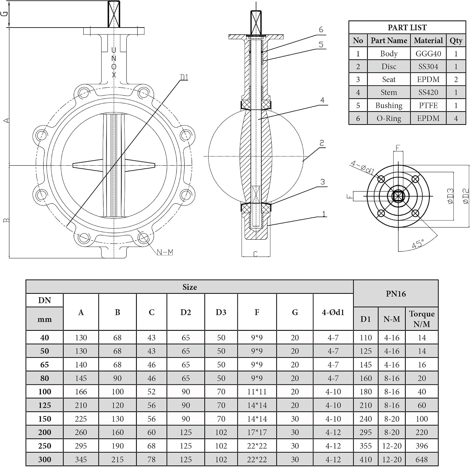 UNOX (DN100) 4 inch Lug Type Butterfly Valve – AISI304 Stainless Steel Disc, EPDM Gasket, PN16 Pressure – Industrial Grade Flow Control Valve - Durable Construction