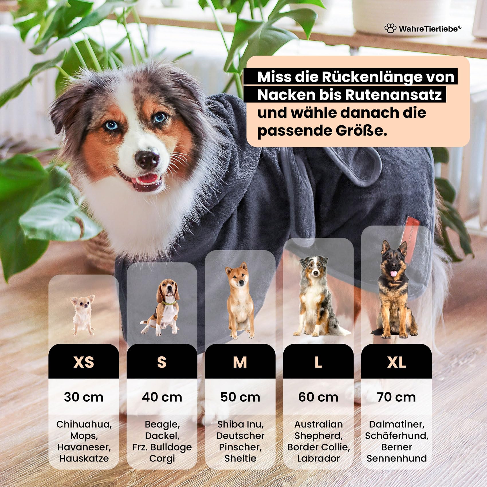 Wahre Tierliebe Hundebademantel waschbar - Trockenes Fell in nur wenigen Minuten - Hundehandtuch als kuscheliger Kälteschutz. Für Große, mittelgroße und kleine Hunde, Bademantel Hund, XL