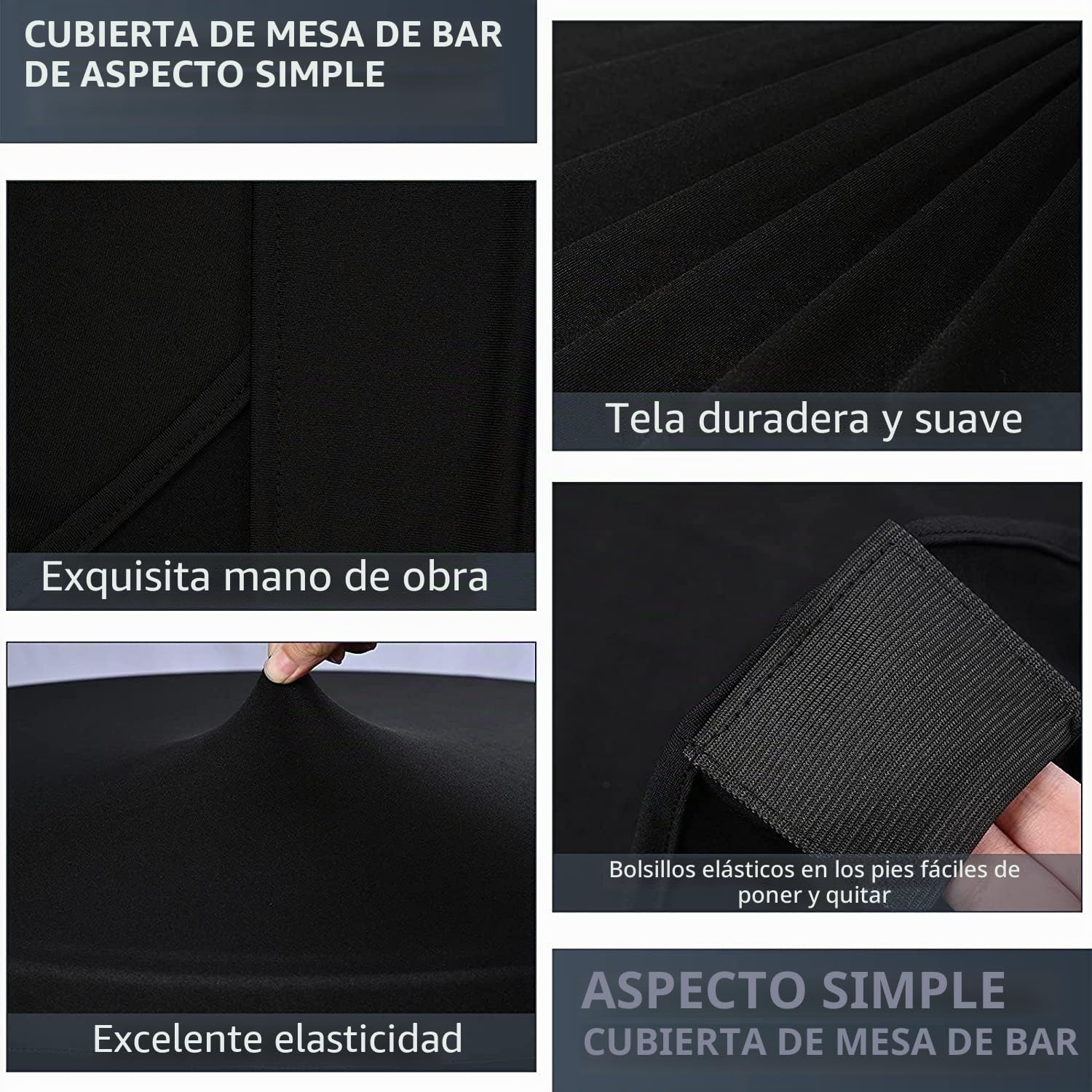 6 paquetes de mantel redondo elástico de licra para cóctel, esquinas cuadradas de cóctel, manteles de cóctel elásticos de parte superior alta para bodas, fiestas, banquetes, cumpleaños (negro)