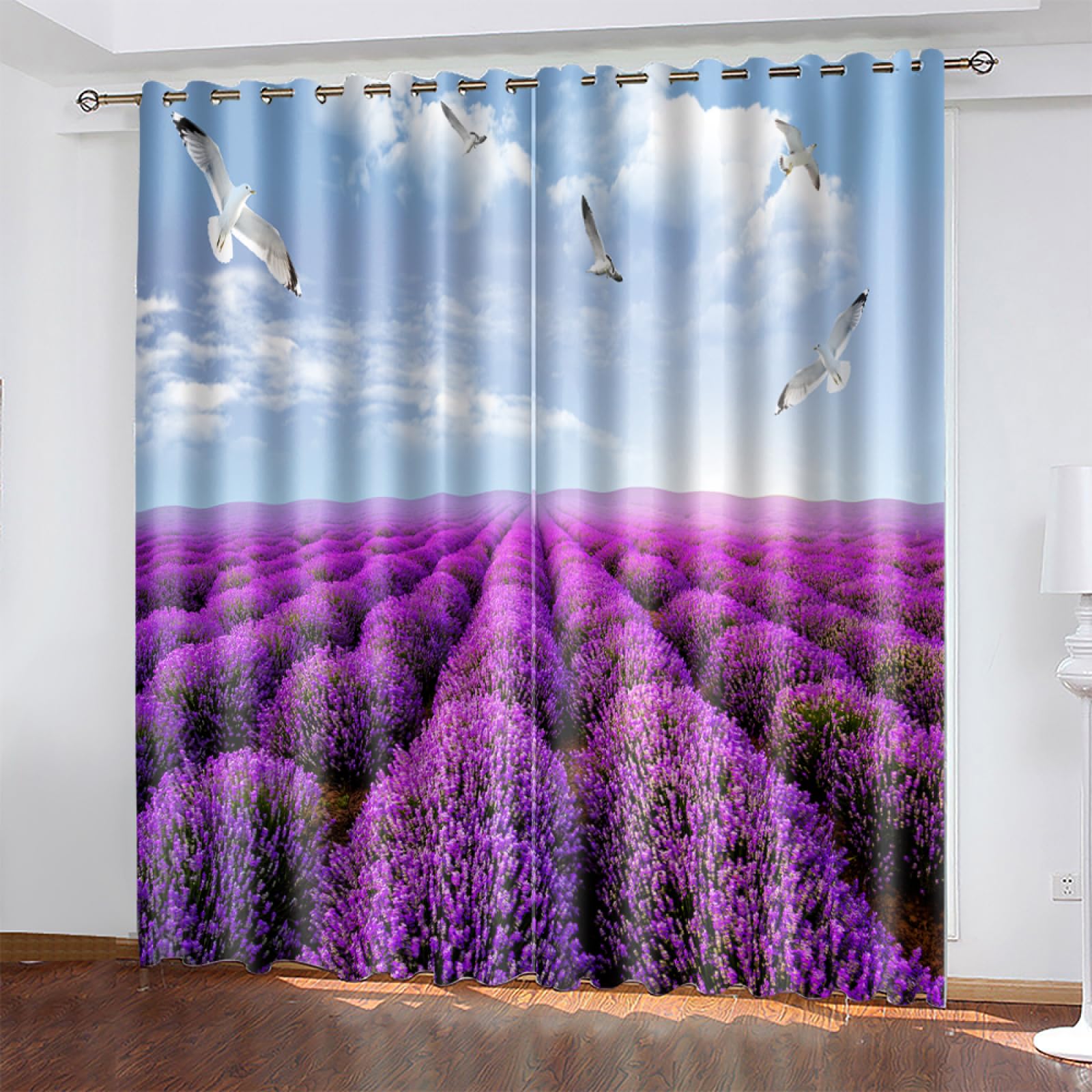 Gardinen Blaue Lila Lavendel Schallschutz Vorhang Blickdicht Verdunklungsvorhänge Polyester Waschbar Thermovorhang Dekoration Vorhänge mit ösen 2 Platten (2x75x166 cm)