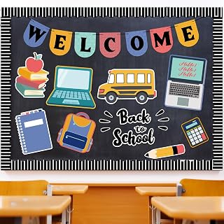 55 Pcs Back to School Classroom Bulletin Board Sets Colorful Pencil Notebook Schoolbag Paper Cutouts First Day of Bulletin Board Decor for School Chalkboard Wall Door Decor Supplies