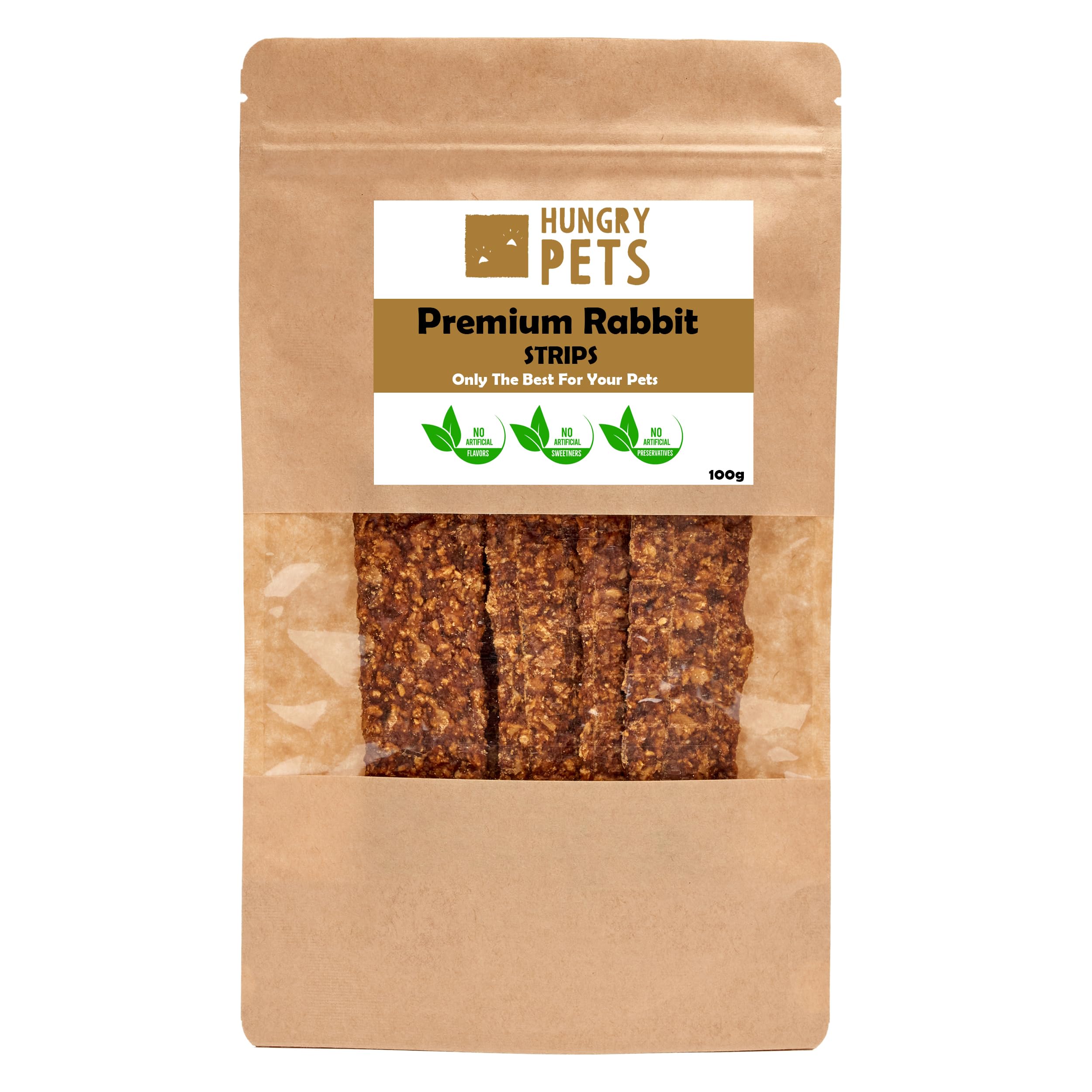 Premium 100% Rabbit Strips, Natural Dog Treat, 100g