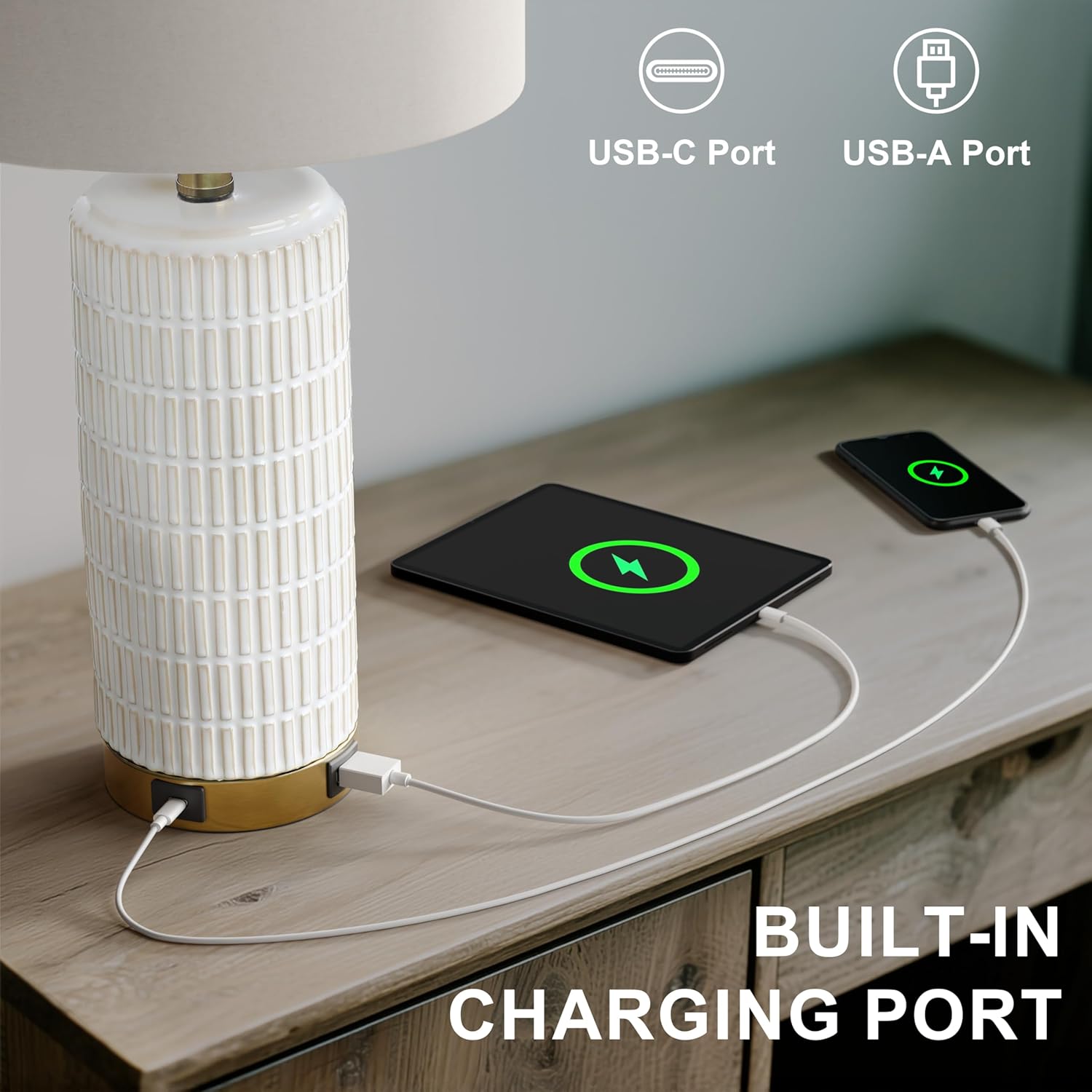 poKat touch bedside table lamp modern ceramic lamp with usb ports