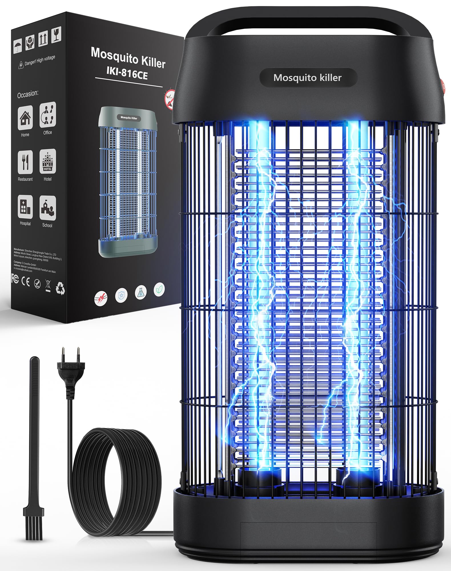 Insektenvernichter elektrisch, 16W 3000V Mückenlampe mit UV-Licht, Fliegenfalle elektrisch - Doppelgitter-Design Mosquito Killer Für Innenräume, Terrasse, Garten (Schwarz)