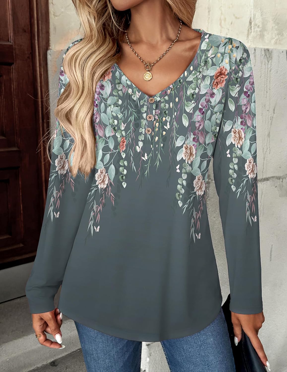 Zeagoo Women Tops Loose Fit Long Sleeve V Neck T Shirts Business Casual Blouses Dressy Fall Fashion Work Clothes - Image 5