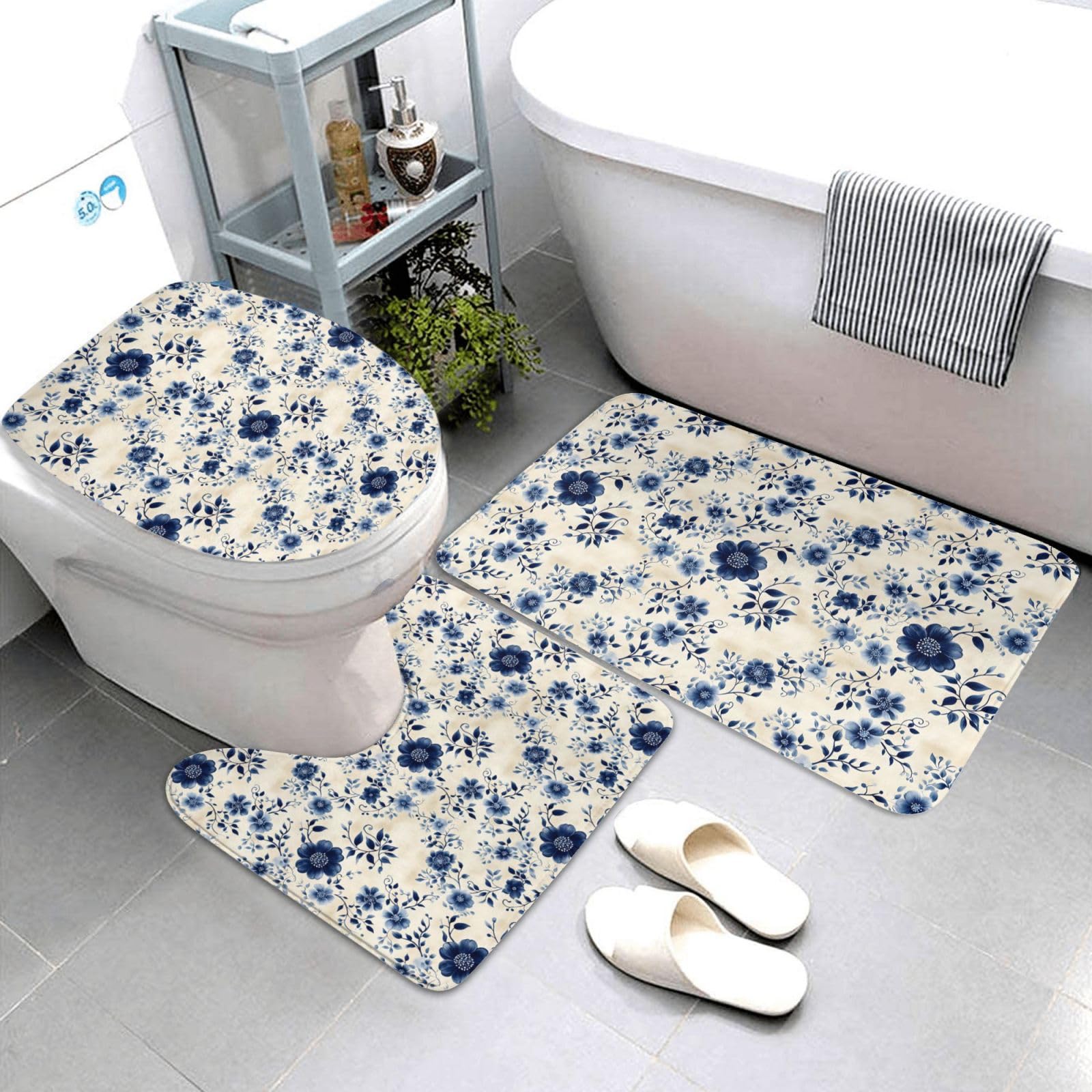 Tapis de salle de bain évite les glissades ensemble de 3 tapis lavables