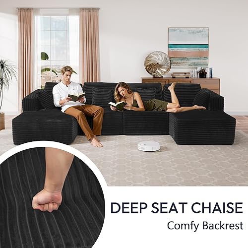 Miniatura 5 de Sofá modular de 132 pulgadas, sofá modular en forma de U con almohadas y asiento profundo, sofá de nube con diván doble, sofás sin huesos a rayas