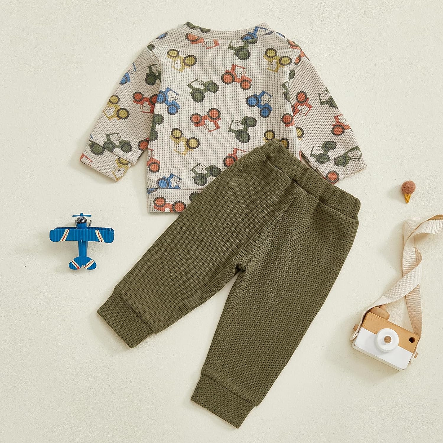 Toddler Baby Boy Fall Clothes Waffle Outfit Long Sleeve Color Blocking Sweatshirt Pullover Jogger Pant Set - Image 7