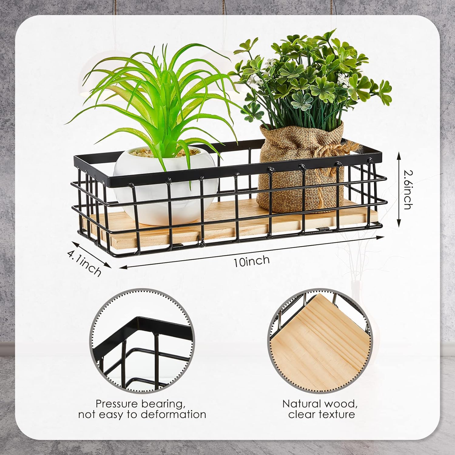 Funrous 2 Pcs Metal Small Wire Basket Wall Hanging Wire Basket Hang Small Bathroom Kitchen Storage Organizer Toilet Paper Mesh Storage Bin Shelf Rack with Base(Black,9.84 x 3.94 x 2.76 Inches) - Image 2