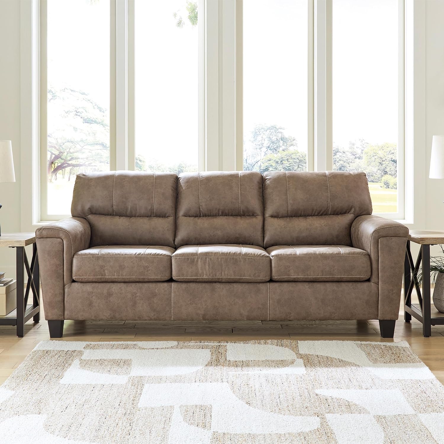Ashley Navi Queen Sofa Sleeper Removable Cushions Dark Brown