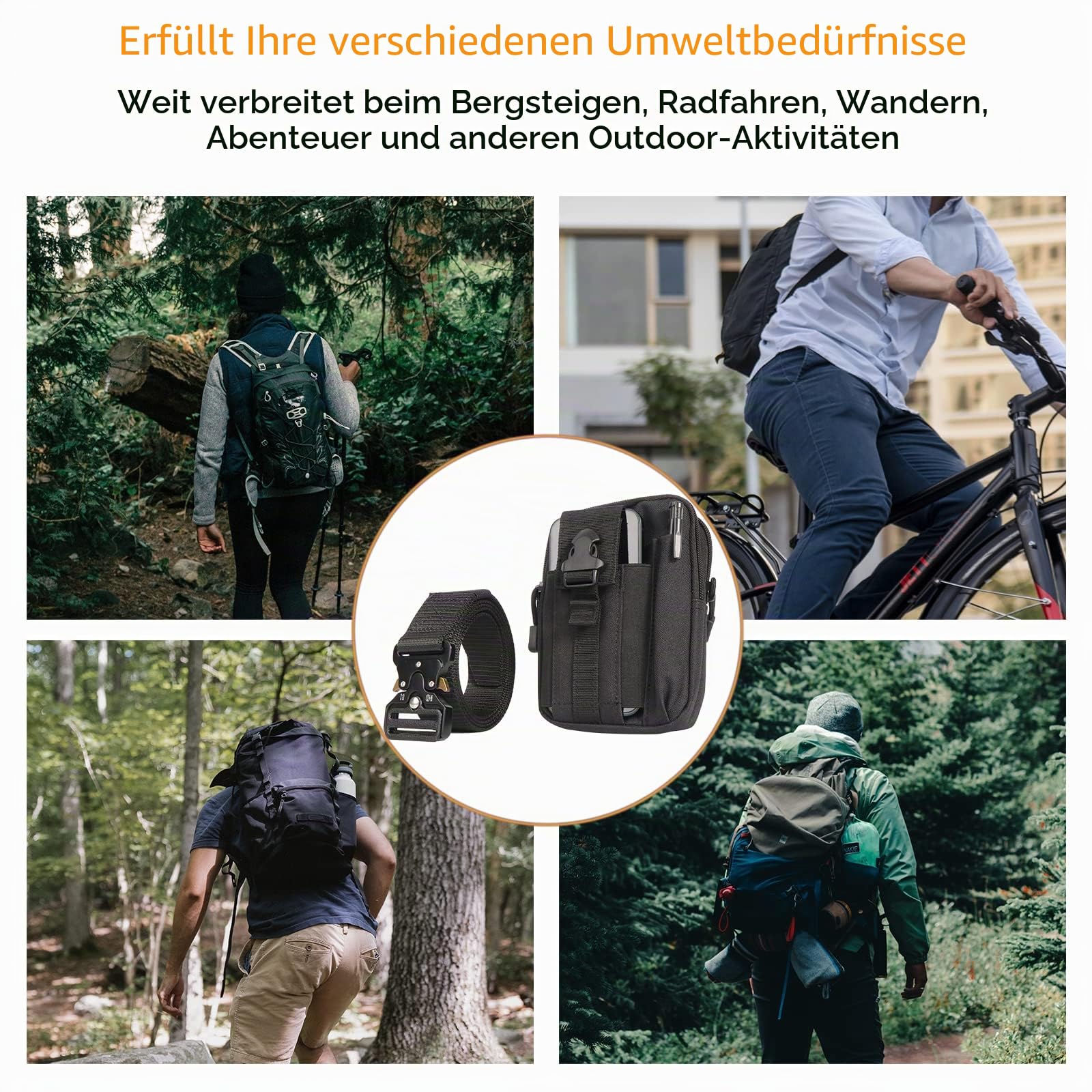 2 PCS Tactical Belt & Molle Pouch & Snap Hook 49"x1.5" Nylon Military Belts with Heavy Duty Quick Release Metal Buckle,Taille Arbeitsgürtel für Männer/Frauen Outdoor Sports Camping Jagd