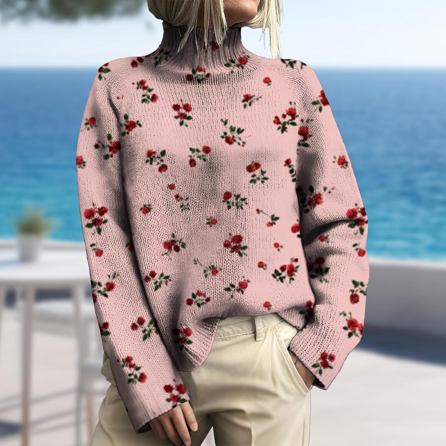 Pullover Sweater Womens Fall Fashion Sweater Casual Pullover Turtle Neck Tops Basic Top Trendy Clothes - Image 2