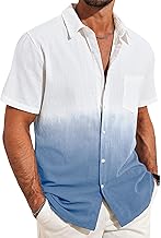 Beotyshow Men's Gradient Short Sleeve Shirt Linen Shirts Cotton Hawaiian Shirts Button Down T-Shirts Casual Shirt Summer Beach Tops