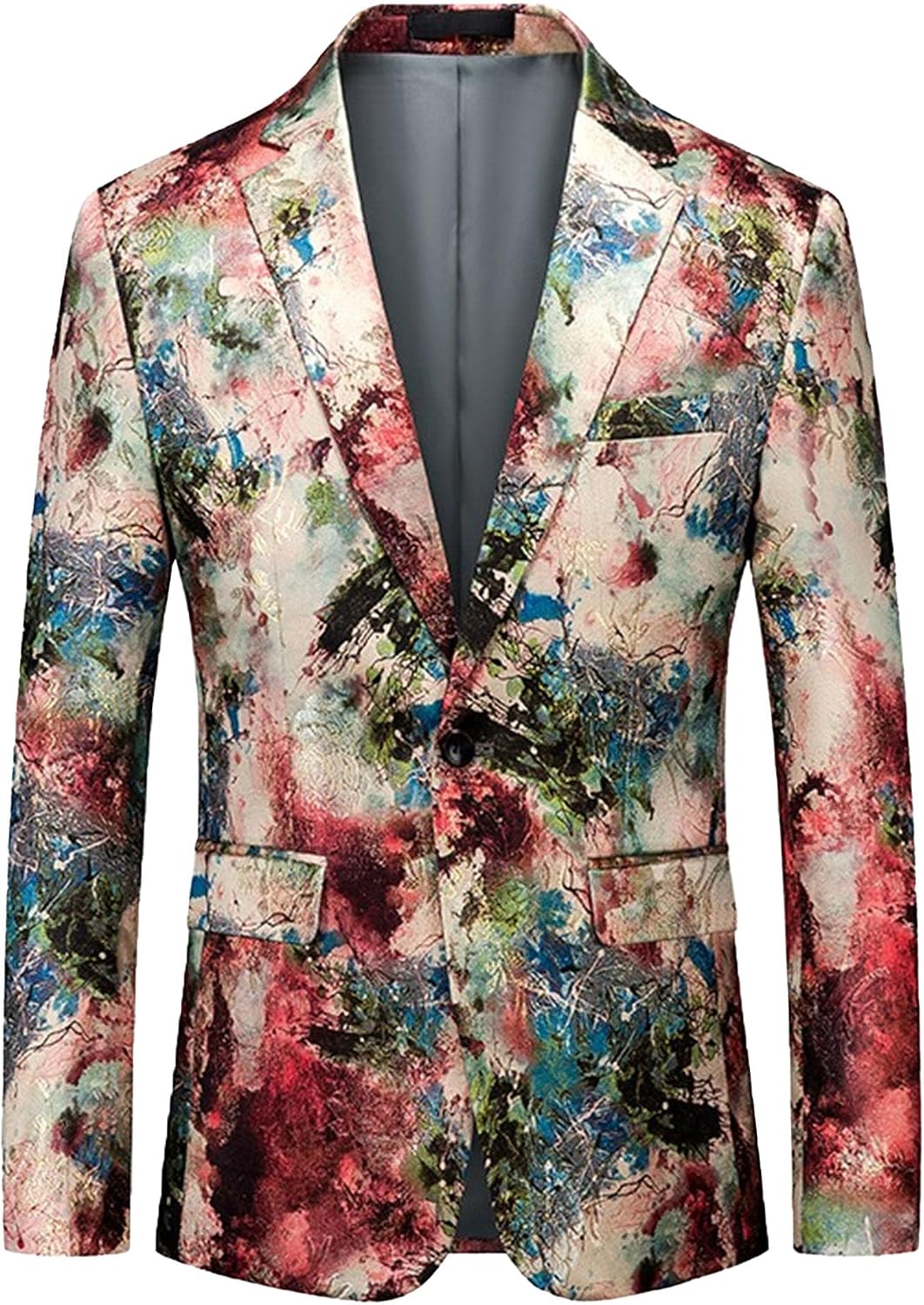 Mens 1 Button Printed Suit Jacket Pattern Sport Coat Party Dress Wedding Notched Lapel Floral Tuxedo Blazer