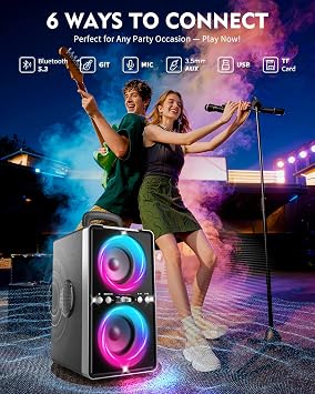 YIER Bluetooth Speaker, 200W Peak Loud Stereo with Big Bass, 20H Playtime, TWS, Fast Charging, Portable Handle, Wireless Large Boombox Bocina with LED Light for Party Outdoor Backyard Camping