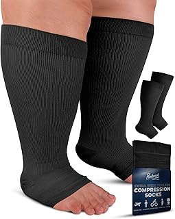 Pembrook Toeless Compression Socks Wide Calf for Women and Men - 20-30mmHg | 6XL Plus Size Compression Socks for Women