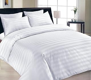 400 Thread Count Satin Stripes Duvet Cover Sets Super Soft Luxurious 100% Egyptian Cotton Hotel Quality Quilt Covers Bedding Sets (White, Single Duvet Set)